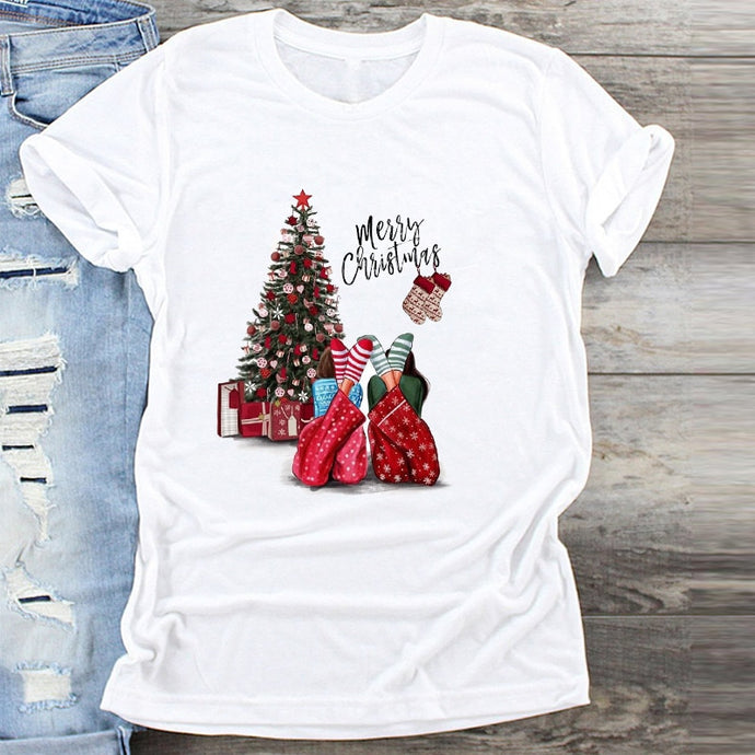 Fashion Women T-Shirt  Warm Wishes New Year Merry Tee Shirt Christmas Tumblr Graphic T Shirt Female Tees Camisa Print T-shirts