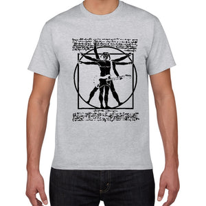 Da Vinci guitar funny T-Shirt men Vitruvian Man rock band Vintage Graphic Music Novelty streetwear t shirt men homme men clothes