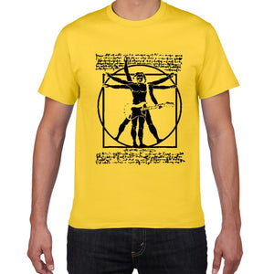 Da Vinci guitar funny T-Shirt men Vitruvian Man rock band Vintage Graphic Music Novelty streetwear t shirt men homme men clothes