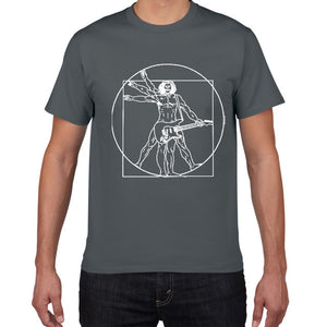 Da Vinci guitar funny T-Shirt men Vitruvian Man rock band Vintage Graphic Music Novelty streetwear t shirt men homme men clothes