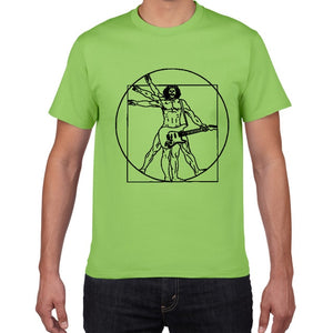 Da Vinci guitar funny T-Shirt men Vitruvian Man rock band Vintage Graphic Music Novelty streetwear t shirt men homme men clothes