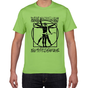 Da Vinci guitar funny T-Shirt men Vitruvian Man rock band Vintage Graphic Music Novelty streetwear t shirt men homme men clothes