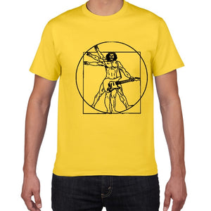 Da Vinci guitar funny T-Shirt men Vitruvian Man rock band Vintage Graphic Music Novelty streetwear t shirt men homme men clothes