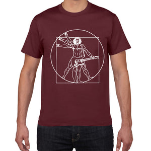 Da Vinci guitar funny T-Shirt men Vitruvian Man rock band Vintage Graphic Music Novelty streetwear t shirt men homme men clothes